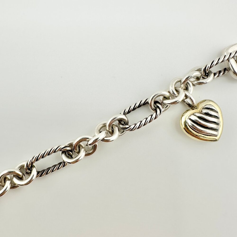 David Yurman Figaro Heart Charm Bracelet w/ 18K Yellow Gold - 7.25" - Picture 11 of 16